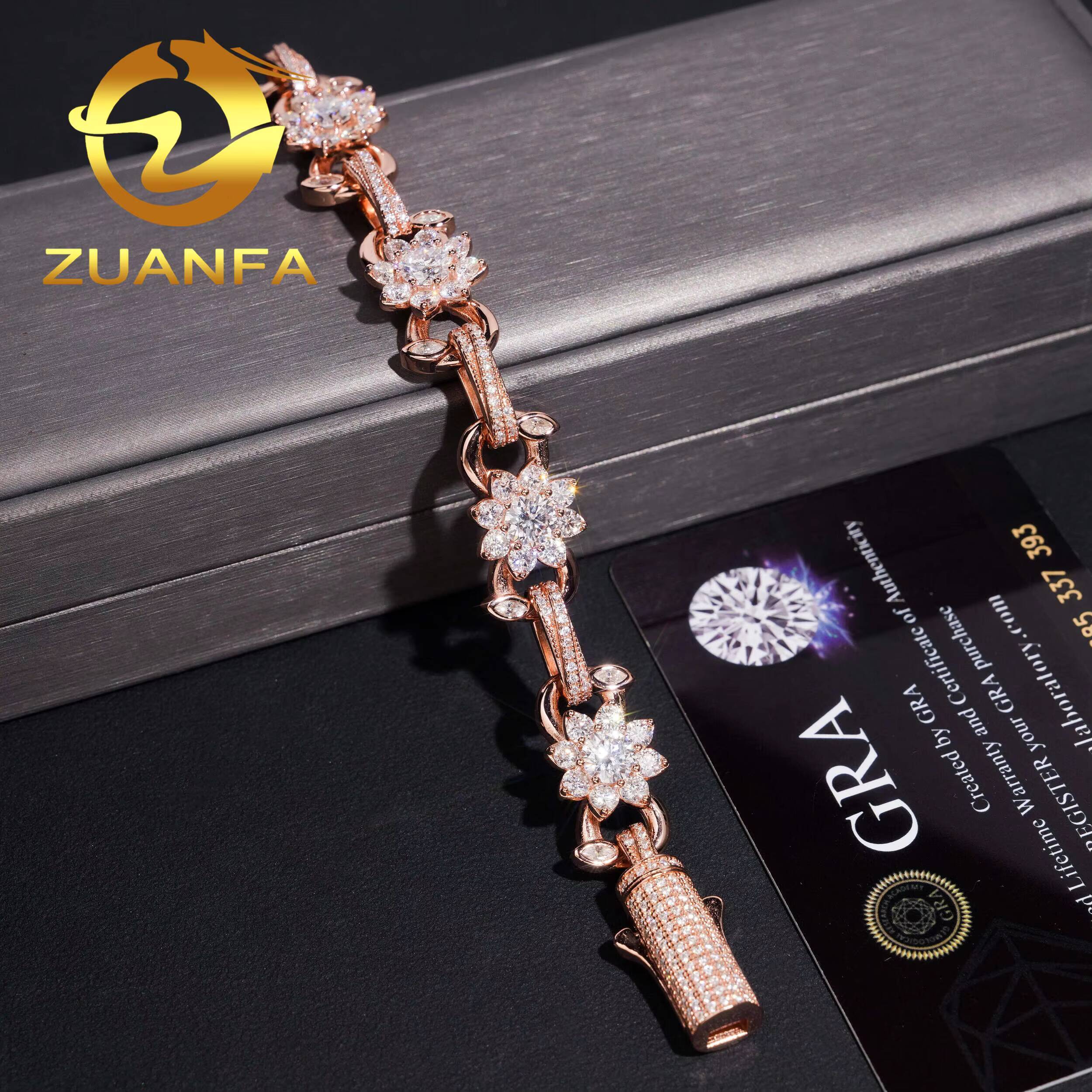 13mm Flower Moissanite Cuban Link Bracelet 925 Silver Moissanite Hip Hop Jewelry Cuban Iced Out Bracelet for Men Women