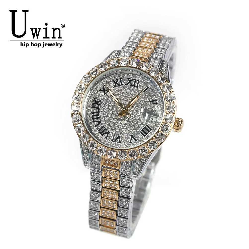 Uwin Womens Baby Pink Iced Out Quartz Clock Small Dial Luxury Rhinestone Waterproof Wrist Small Size For WomenW251031