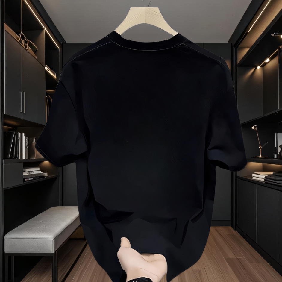 2025 summer new heavy cotton short-sleeved T-shirt men's loose trend fashion high-end half-sleeved top men's large size black white
