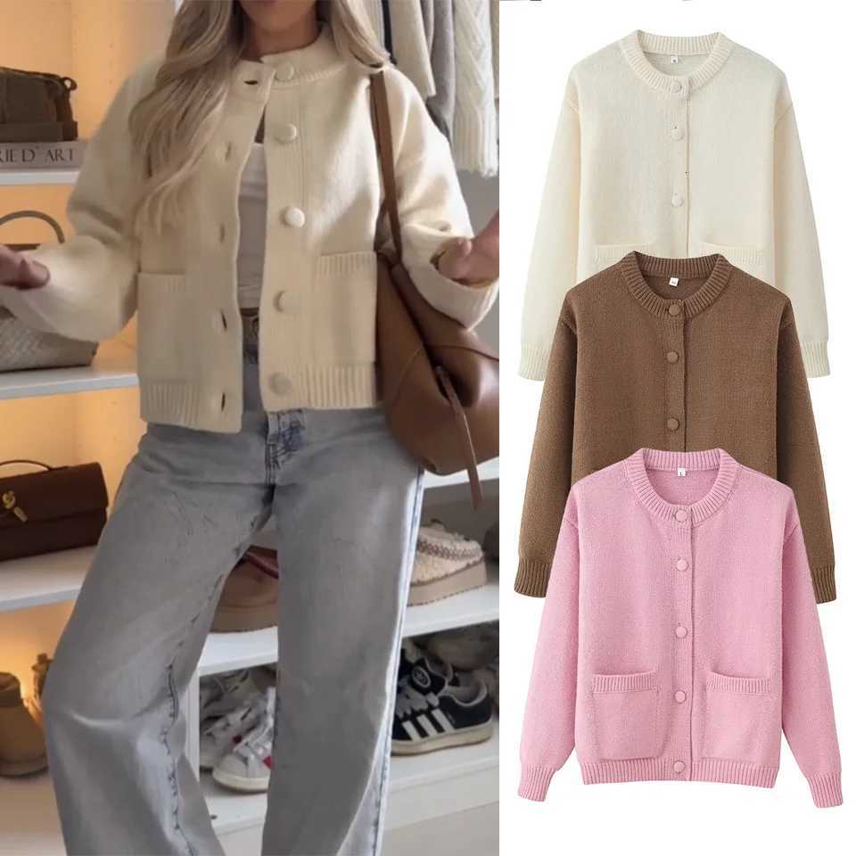 Women Fashion French Knitted Cardigan Single Breasted Pocket O Neck Coat Lady Elegant Casual Sweater Coats Streetwear Chic SolidT251101