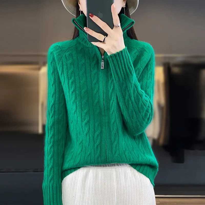 Autumn Zipper Cardigan Women Sweaters Knitted Long Sleeve Standup Collar Tops Korean Fashion Short Sweater for FemaleT251101