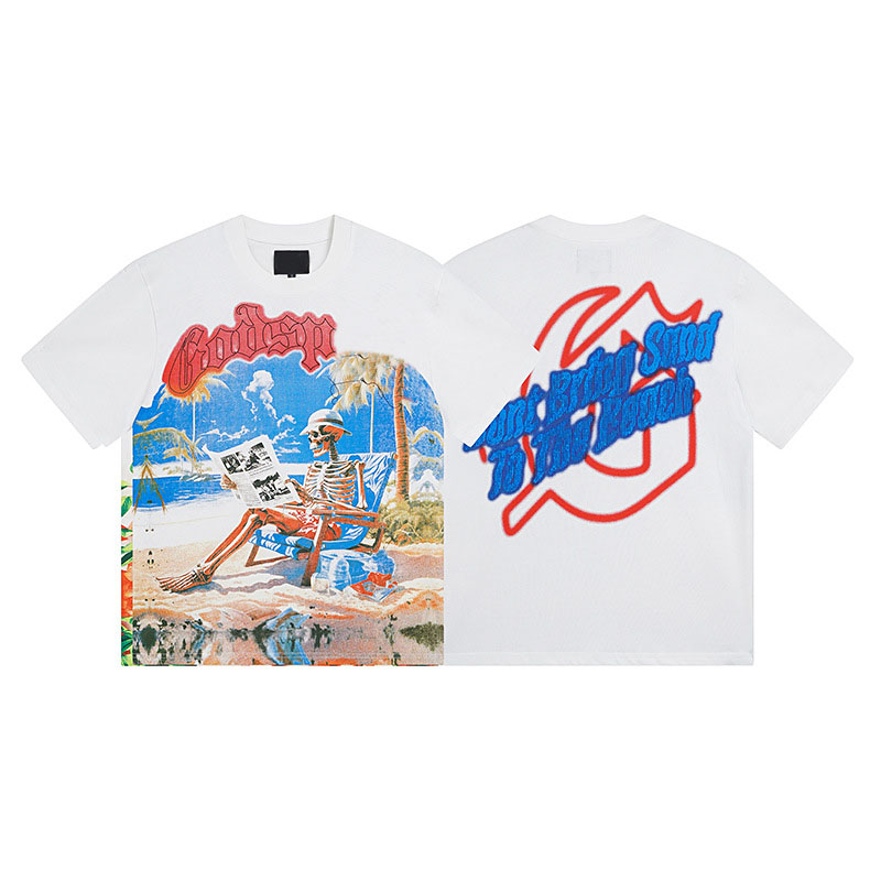 Designer Men's T shirt Summer Trendy Skeleton Rock Band Round Neck Loose Tee