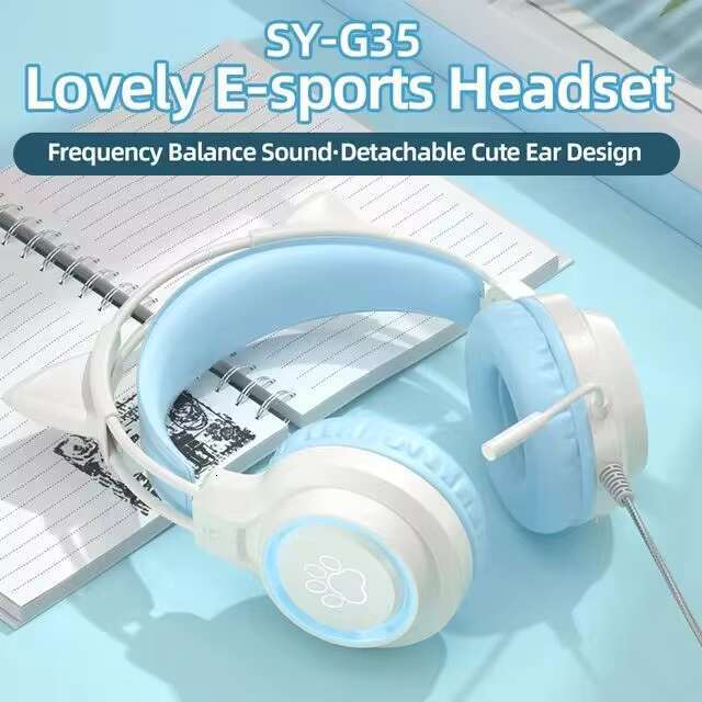 Shuoyin SY-G35 aron Wired 3.5 mm Cat Led Gaming Headset Headphones Over Ear with Microphone Wire for Girls PS4 PS5 Games