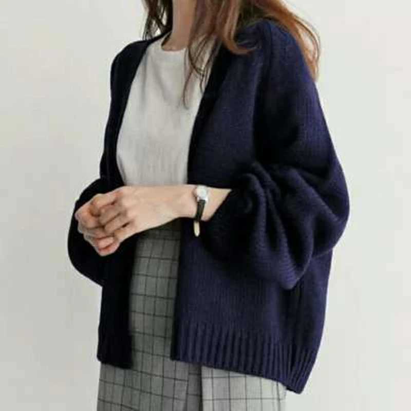 Fashion New Elegant Loose Womens Short Sweater Casual Office Solid Color Knitted Cardigan JacketT251101