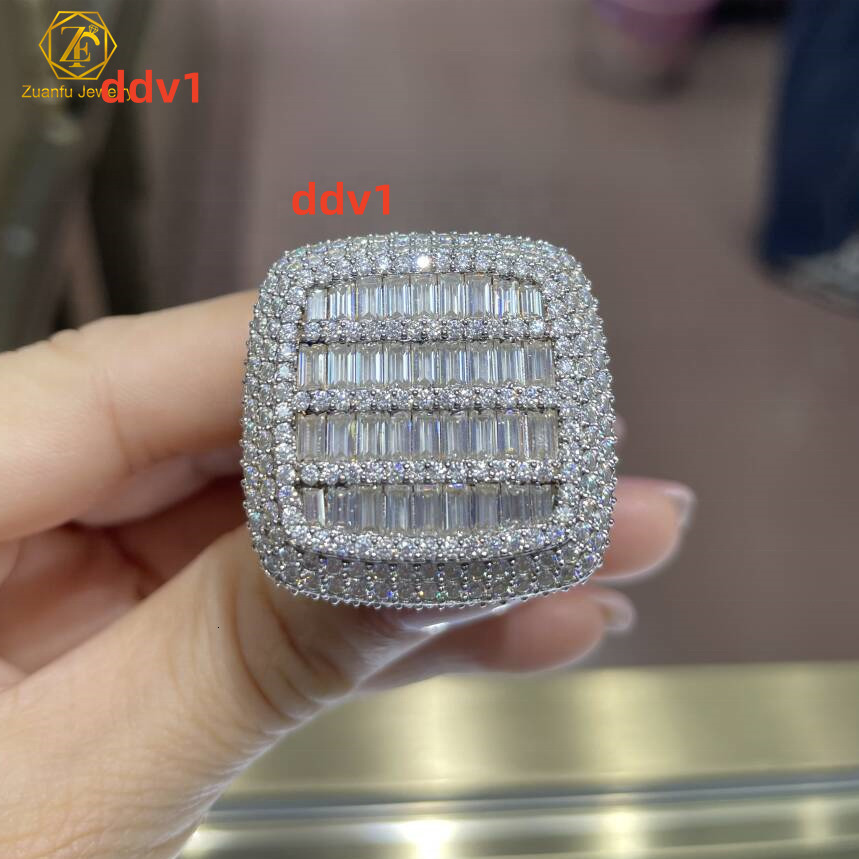 Cuban Jewelry Moissanite Hip Hop Ring 925 Sterling Silver Championship Ring baguette VVS Moissanite Diamond Men Ring