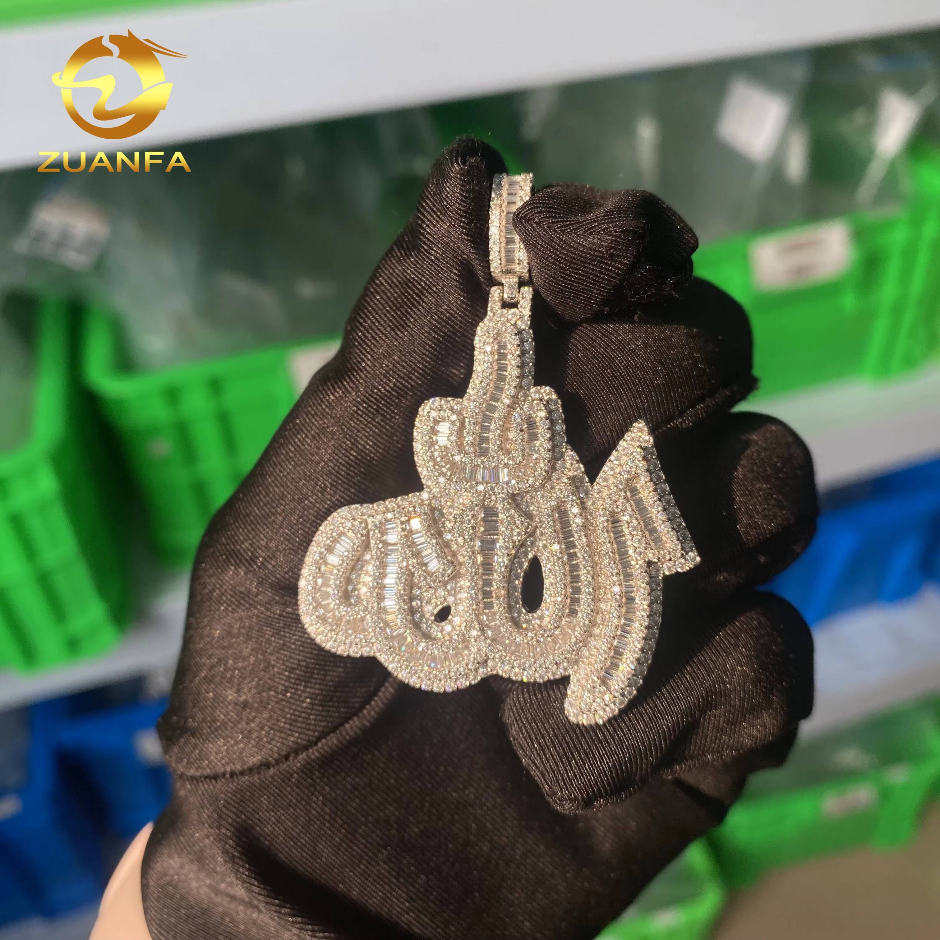 Pass Diamond Tester Custom Hip Hop Moissanite Charms Diamond Jewelry Ice Out 925 Silver VVS Moissanite Fine Allah Pendant