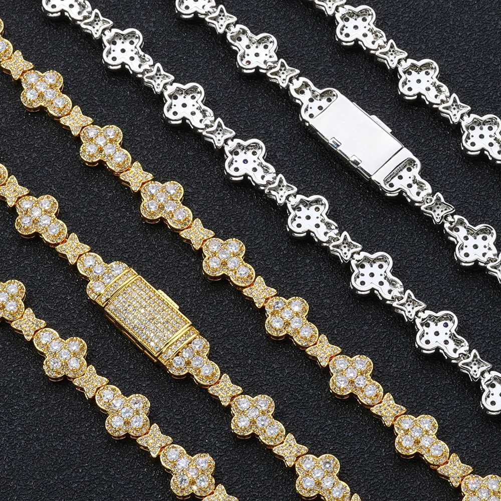 10mm Hip Hop Cross Flower Necklace Ice Zircon Tennis Chain Fashion Brand Personalized Single Row Necklace Couple Handmade Jewelry Y250329