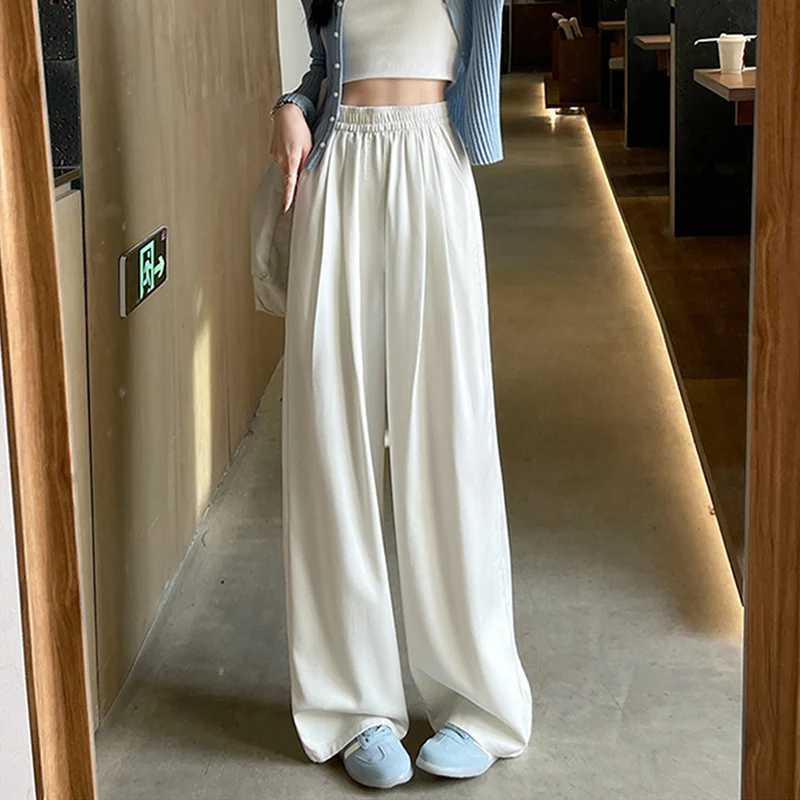 Women Elastic Waist Wide Leg Denim Pants Autumn Winter Harajuku Streetwear Straight Jeans Female Simple Loose Versatile Trousers J251031