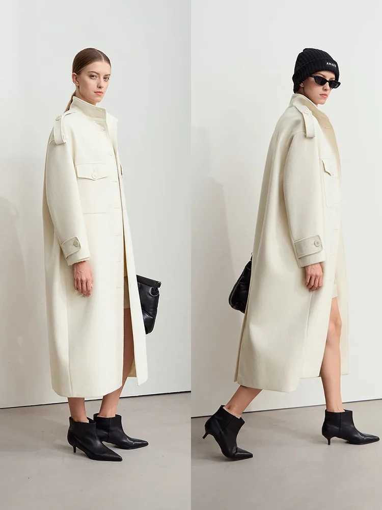 Amii Minimalist 2024 Winter New Womens Commuter Standup Collar Woolen Jacket Thermal Insulation Loose Long Coats 12444217T251101