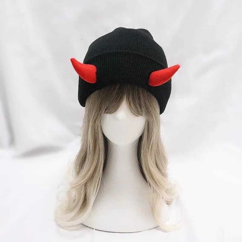 Winter Warm Knitted Beanie Hat Soft Stretchy Demon Horn Skull Design for Men and Women Outdoor Streetwear Funny Fashion HeadwearXJ251101