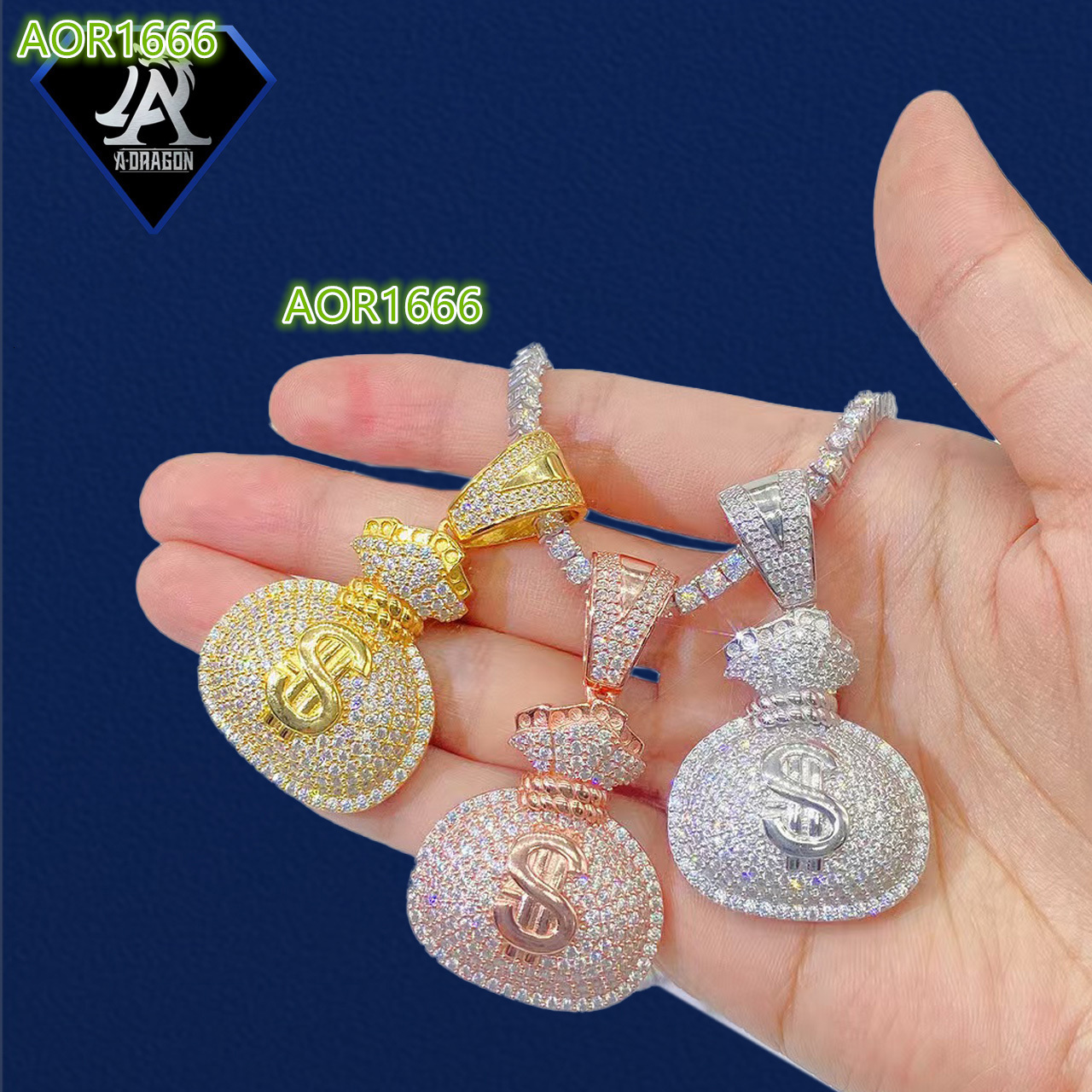 2024 New Arrival S925 Silver Money Bag Pendant Unisex Hip Hop Style Rectangular Moissanite Necklace