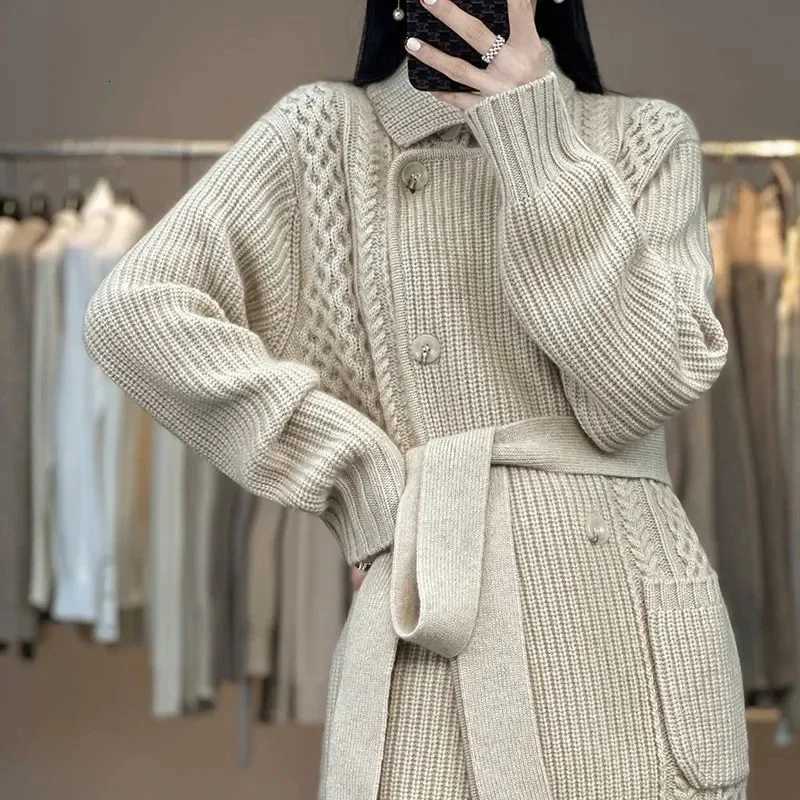 Medium Length Solid Sweater Cardigan Jacket Womens Korean Versatile Temperament Casual Lazy Style Thick Foreign Style OuterwearT251101