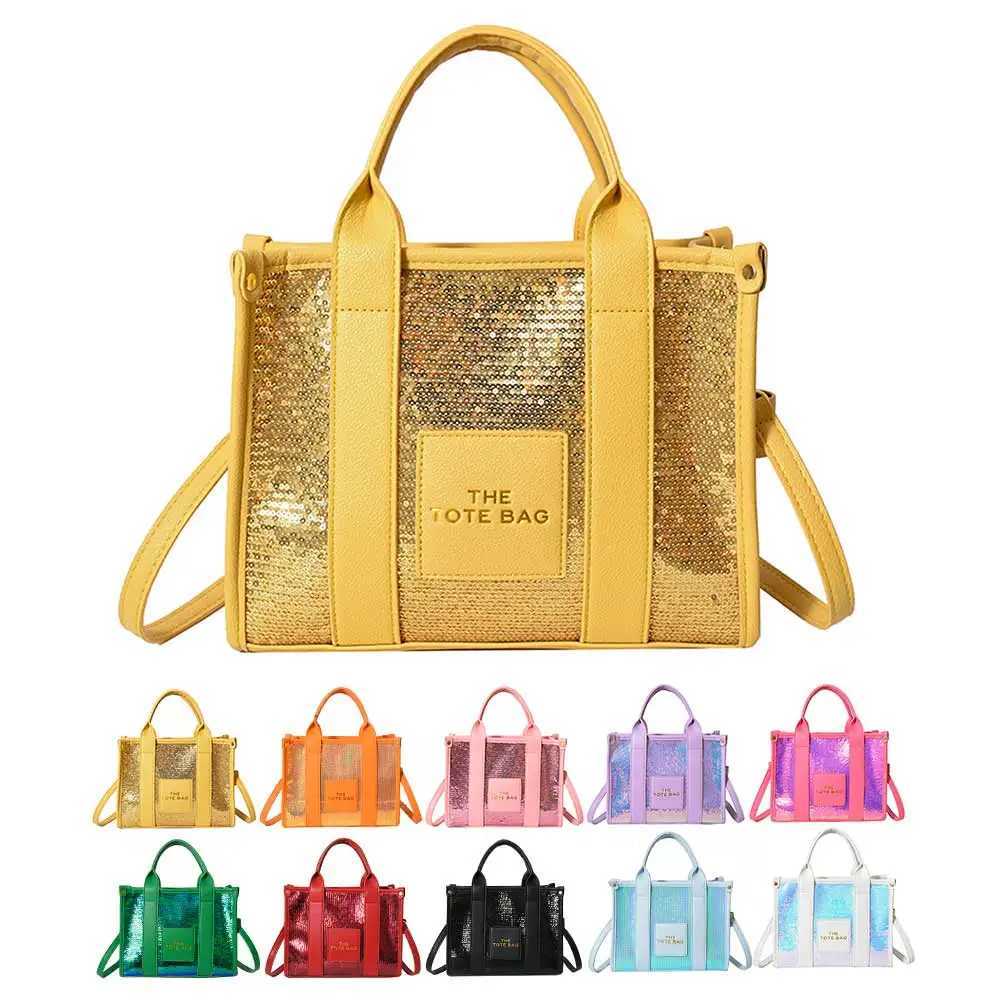 Women Party Tote Bag PU Leather Sequins TopHandle Bags Casual Fashion Shiny Portable Adjustable Straps Shopper Tote PurseW251101