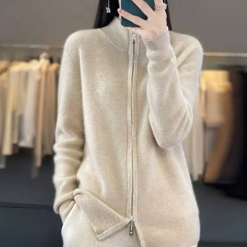 New Turtleneck Zipper Cardigan for Women Knitted Jacket Sweater Loose Lazy StyleT251101