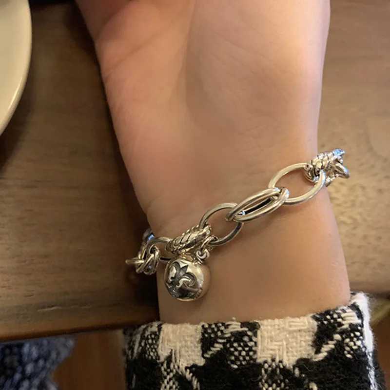 Mewanry silver couple bracelet trend punk hip-hop retro creative thick chain bell party jewelry birthday gift Y250329