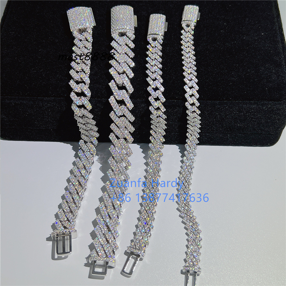 Pass Diamond Tester Hip Hop Jewelry Men Moissnaite Diamond Iced 925 Gold Plated Bangle Cuban Link Chain Bracelet
