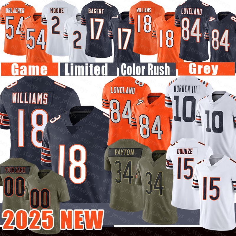 Luther Burden Ill Football Jerseys Man Caleb Williams Colston Loveland Tyson Bagent DJ Moore Brian Urlacher Rome Odunze Walter Payton Jaylon Johnson Cole Kmet