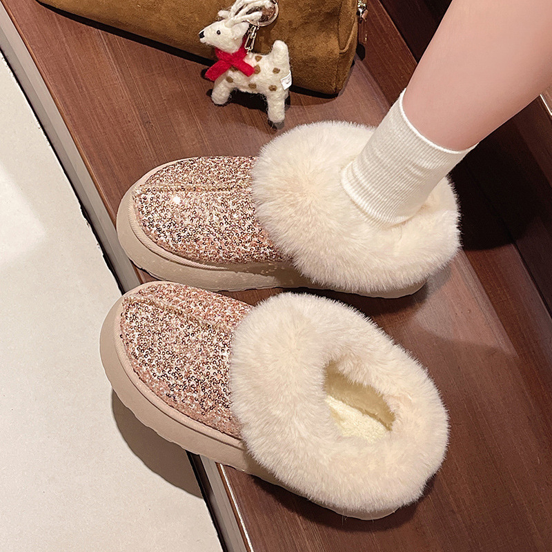 Luxury Boots Winter Warm 2025 Sparkly Platform Boots for Women Plus Size Plush Lined Snow Ankle Boots Chunky Sole Winter Shoes