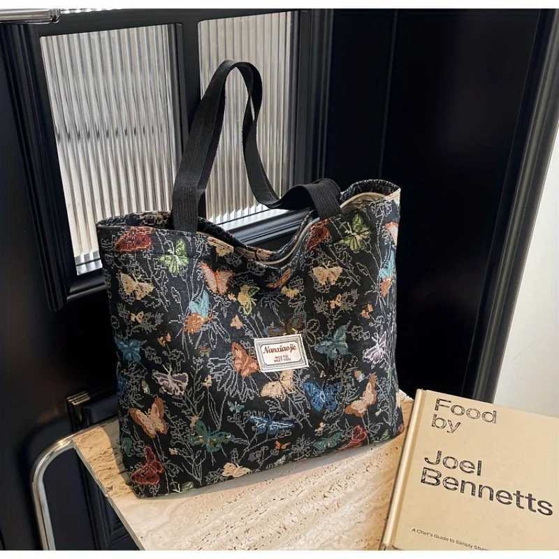 Womens Bag Butterfly Flower Print Embroidery Shoulder Bags Fashionable Canvas Handbags Large Capacity Zipper Shopping BagW251101