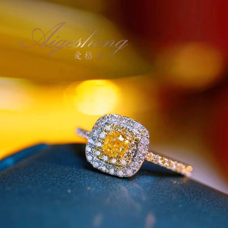 High Quality Fine Jewelry 18K Real Solid Gold Natural Yellow Diamond Engagement Rings for Women Real Diamond