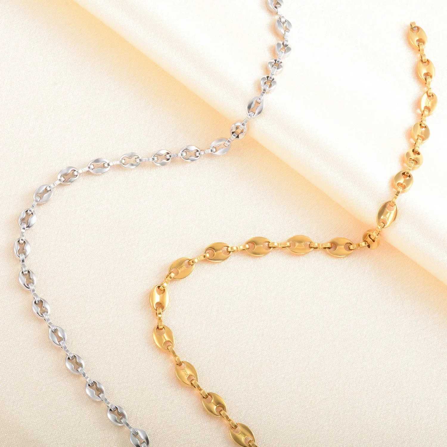 Hip Hop Coffee Bean Stainless Steel Bracelet with Extended Nose Handmade Chain Titanium Necklace Punk Jewelry High Quality Y250329