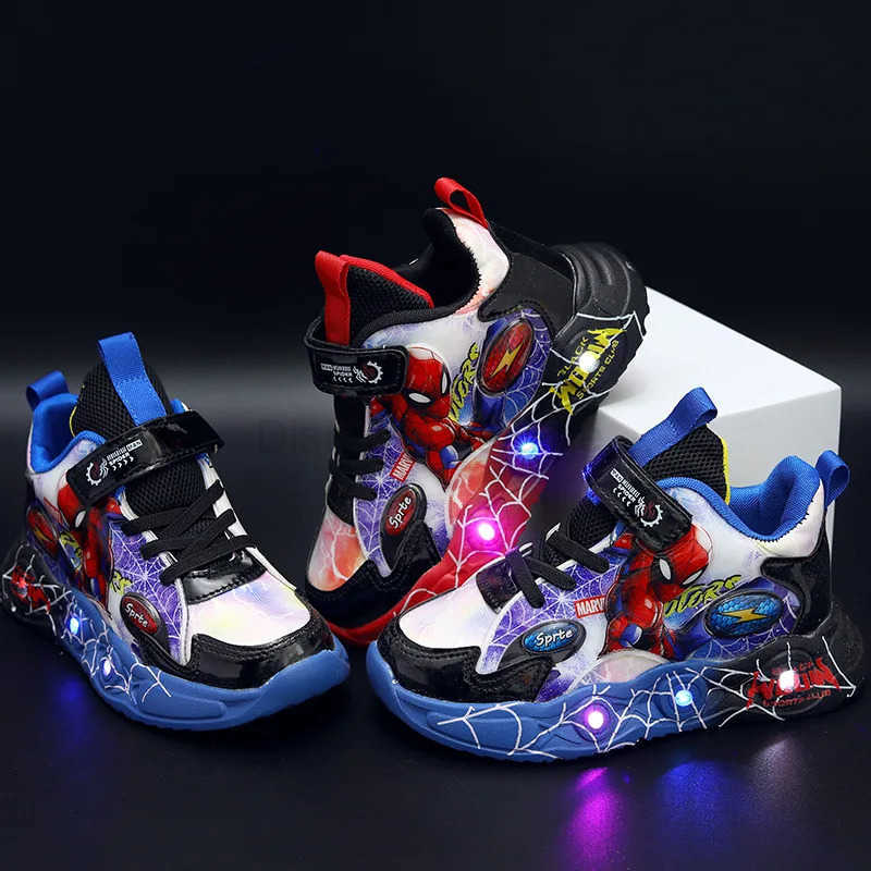 Disney Spiderman Childrens Shoes Boys Sneakers Spring Autumn Cartoon Fashion Kids Lighted Sports Shoes Child Boy LED Sneaker H251101