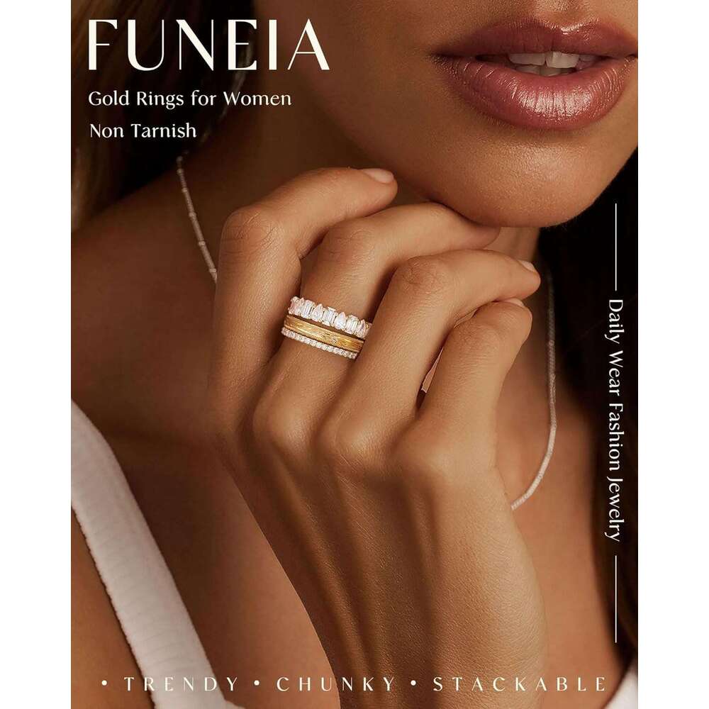 Stackable for Women Non Chunky 14K Plated that Don't Tarnish Engagement Cubic Zirconia Ring Set Stack Dainty Pinky Wedding Bands Thumb Rings Gold