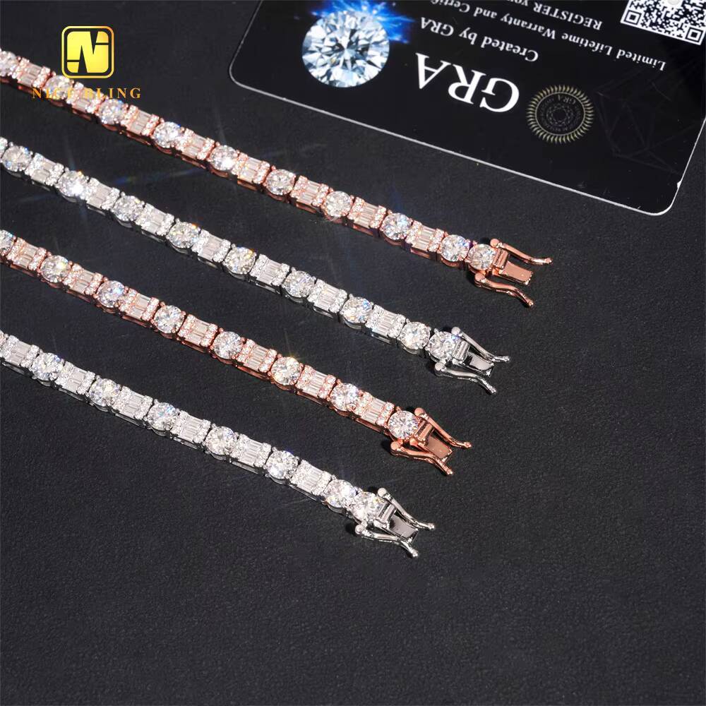 Fashion Fancy Cut Iced Out 5MM Tennis Chain 925 Silver Moissanite Diamond Tennis Necklace Pass Diamond Test Moissanite Necklace