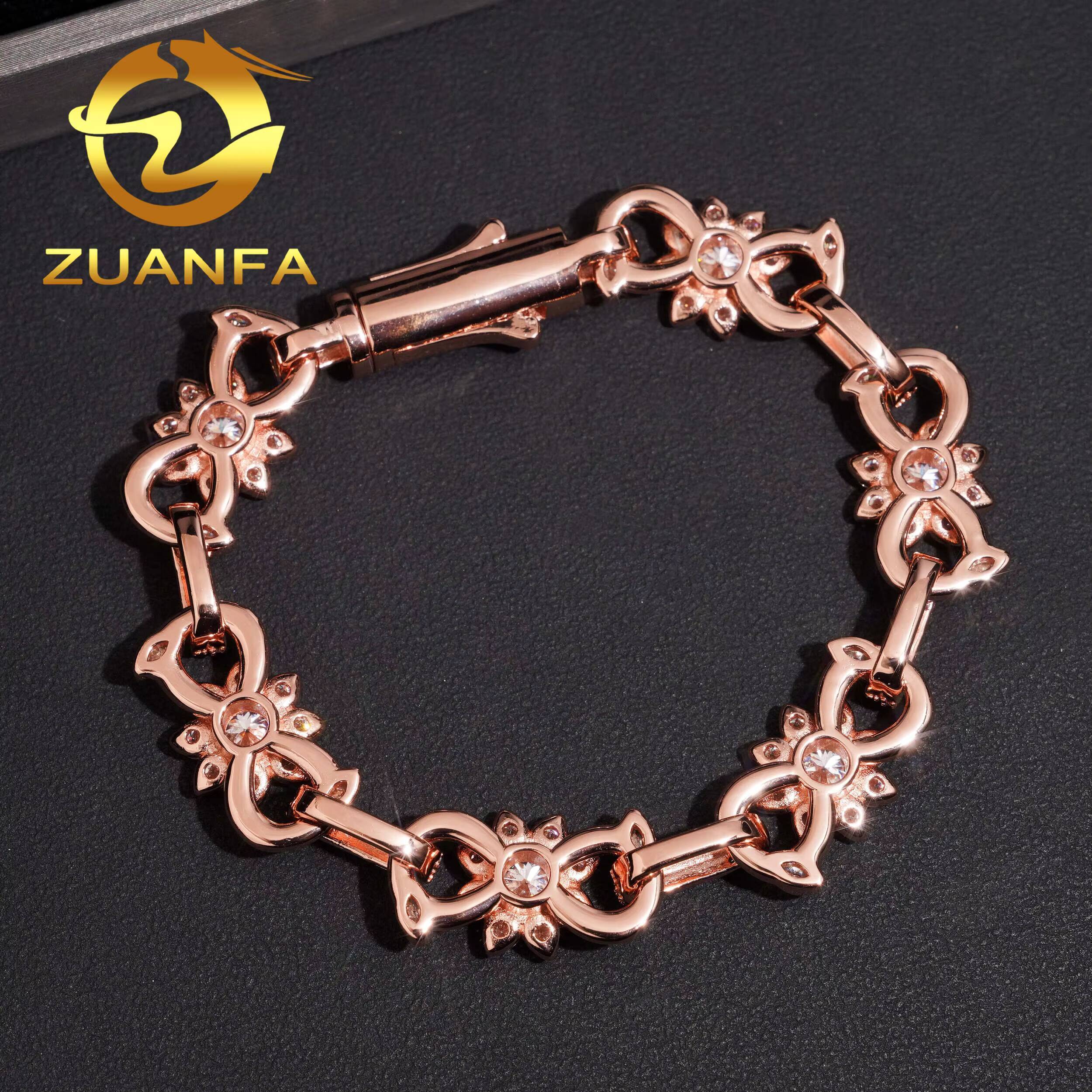 13mm Flower Moissanite Cuban Link Bracelet 925 Silver Moissanite Hip Hop Jewelry Cuban Iced Out Bracelet for Men Women