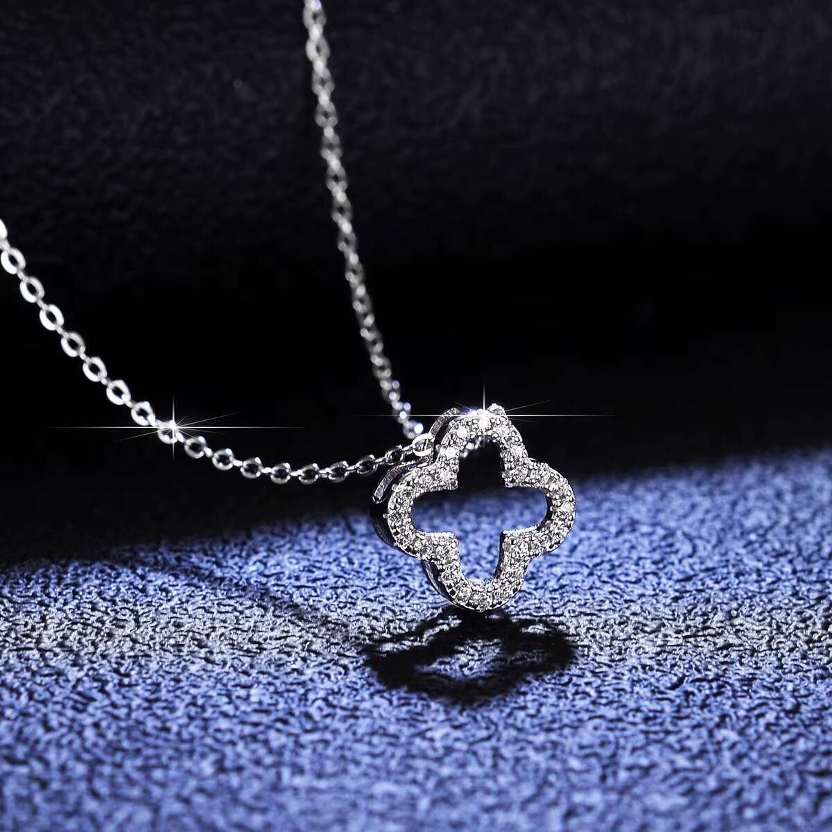 925 Sterling Silver Choker Pendant Necklace with Full Cubic Zirconia White Gold Moissanite Wedding Four Leaf Clover Necklace