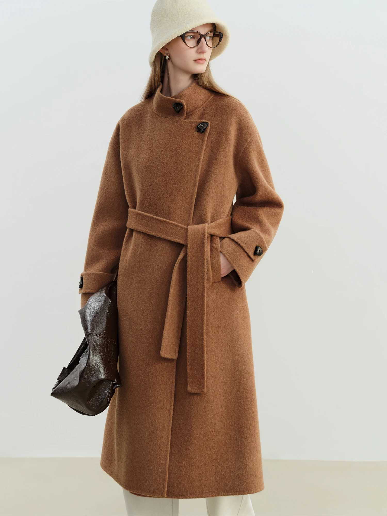 ZIQIAO Gray Wool Coat Women Laceup Loose French Style Temperament Simple Chic Ins 2025 Winter New Short Woolen CoatT251101