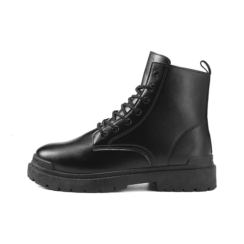 Martin boots mens spring new high cut thick soled motorcycle workwear boots black leather shoes mens trendy British style boots 240615