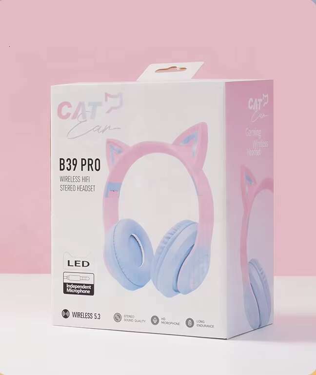 In Stock B39PRO Cute Cat Ear Designed Wireless Earphone Headphone with Cool Light