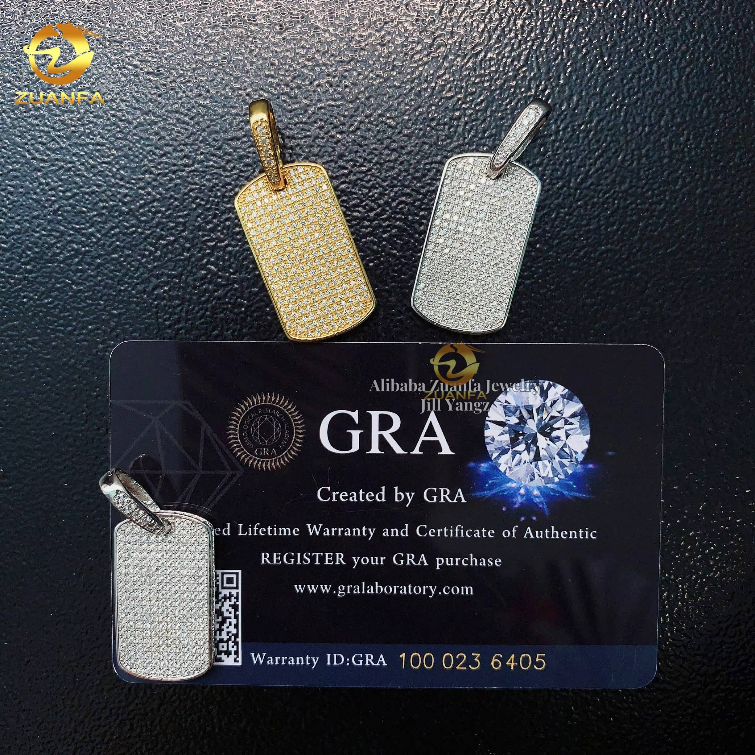 Small Dog Tag Moissanite Pendants Iced Out Jewelry Custom Moissanite Pendant