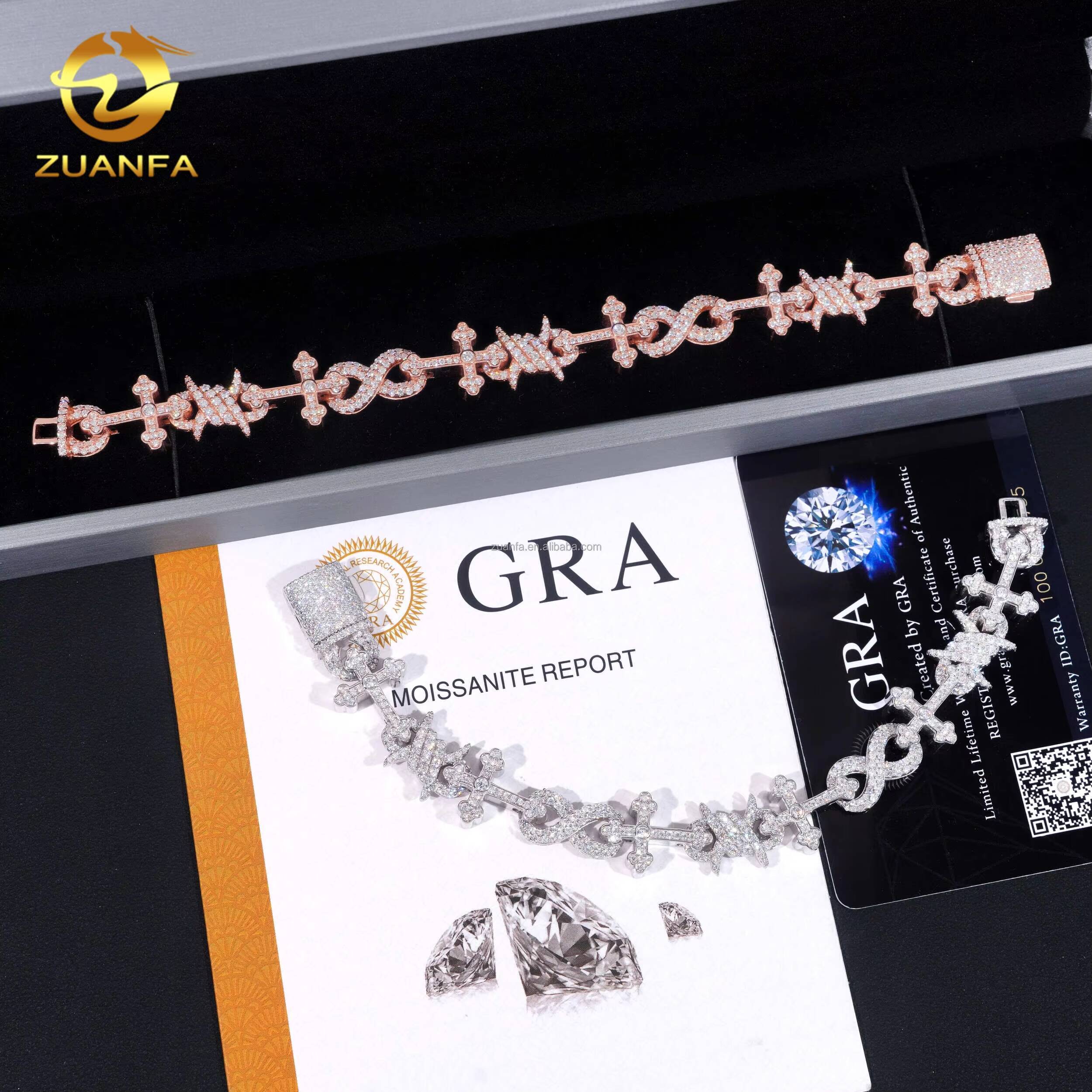 925 Silver VVS Moissanite Diamond New Arrival Hip Hop Style Jewelry Custom Iced Out CrossThorn Infinity Cuban Link Bracelet