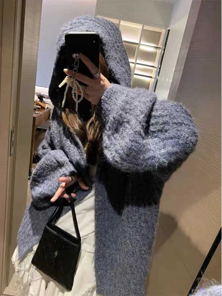 Fashion New Womens Loose Long Sleeve Elegant Cardigan Sweater Hooded Lantern Sleeve Solid Color Knitted Casual TopT251101