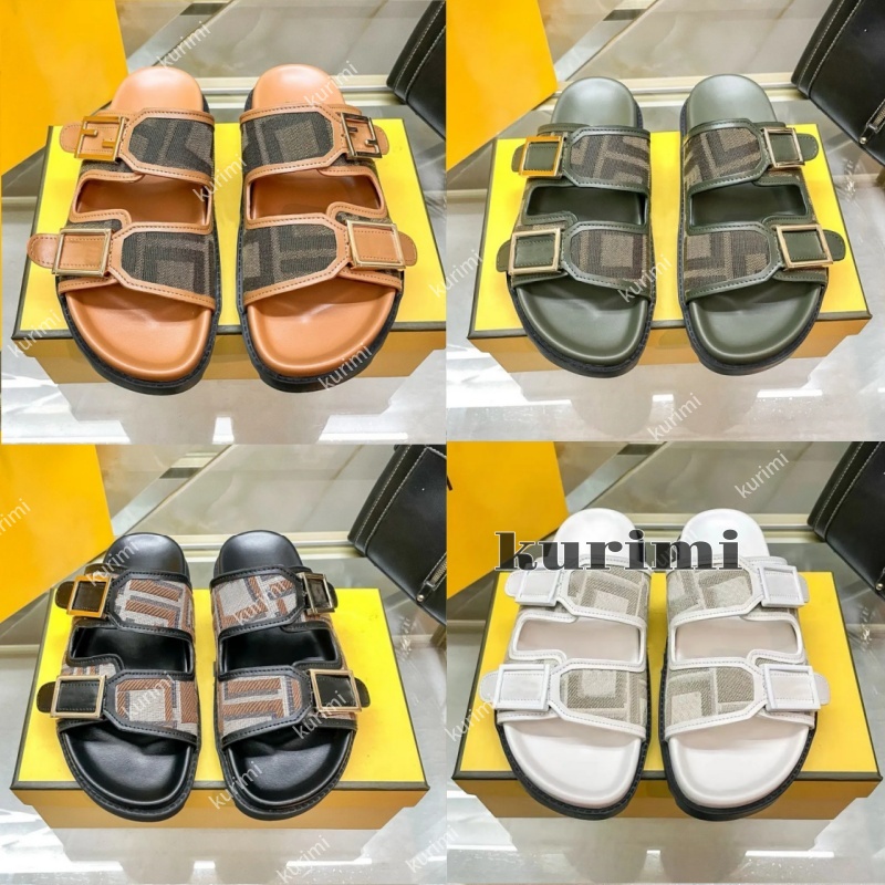 Summer Sandale Designers Sandals For Women Fashion Slides Classic Strap Buckle Flat Leather Rubber Slippers Beach Shoes Size 35-42 1401