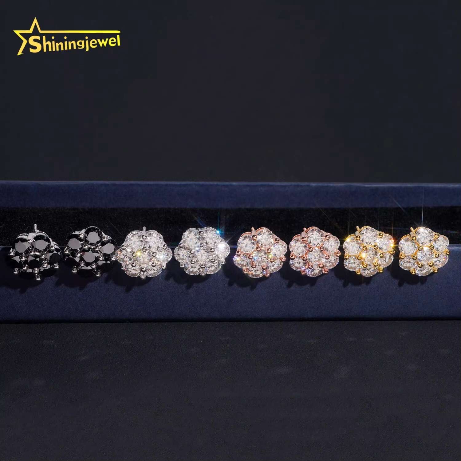 Hot Sale Fine Hip Hop Jewelry Multi Sizes 925 Sterling Silver Flower Iced Cluster Moissanite Diamond Earrings