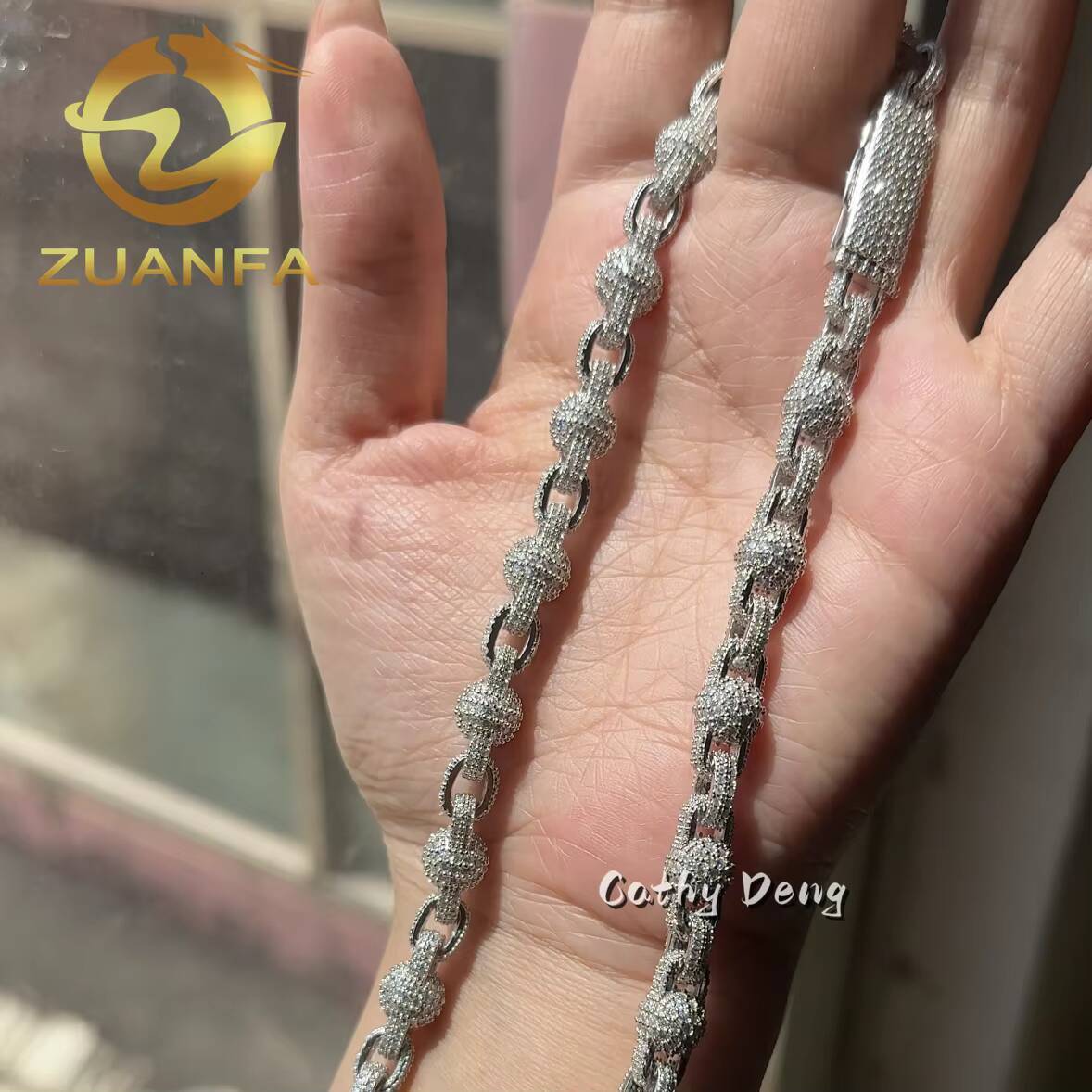 Wholesale Price 925 Silver 8MM Moissanite Ball Chain Hip Hop Jewelry Iced Out Cuban Link Chain New Fashion Rapper Chain