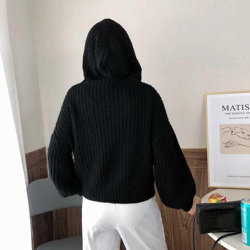 Autumn and Winter Hooded Loose Cardigan Sweater New Womens Solid Color Zipper Tops Long Sleeve Fashion Casual Knitwear ClothingT251101