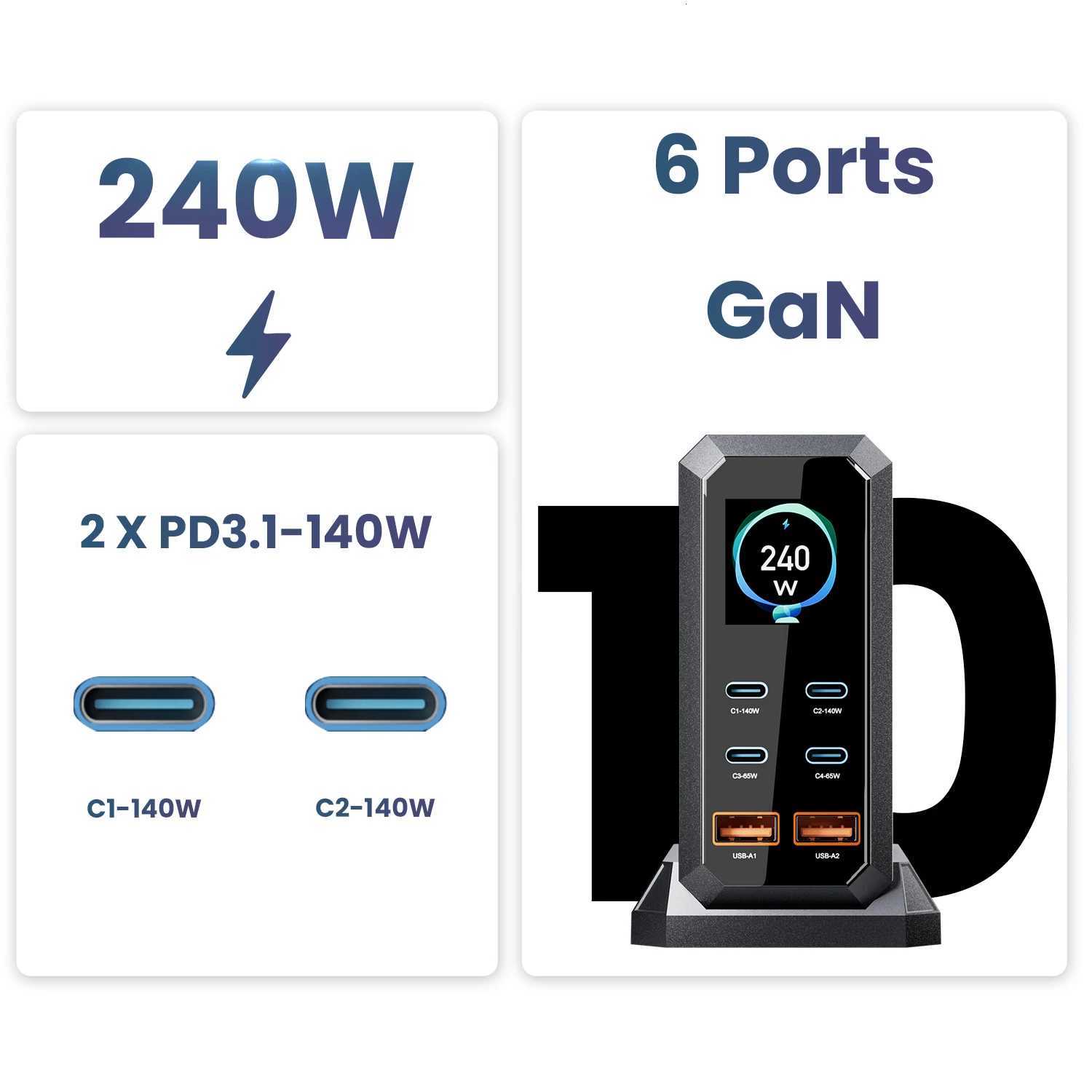 ASETECH 240W GaN Fast Charging Station 6 in 1 140W PD31 USB Type C PD QC30 PPS Desktop Charger For Book iPhone 16 Y251101