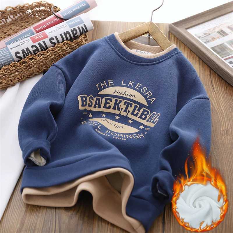 Boys Plus Velvet Sweatshirts Children Autumn Winter Thicken Hoodies Kids Padded Warm Tracksuit Teenager Casual Clthing 414YT251101