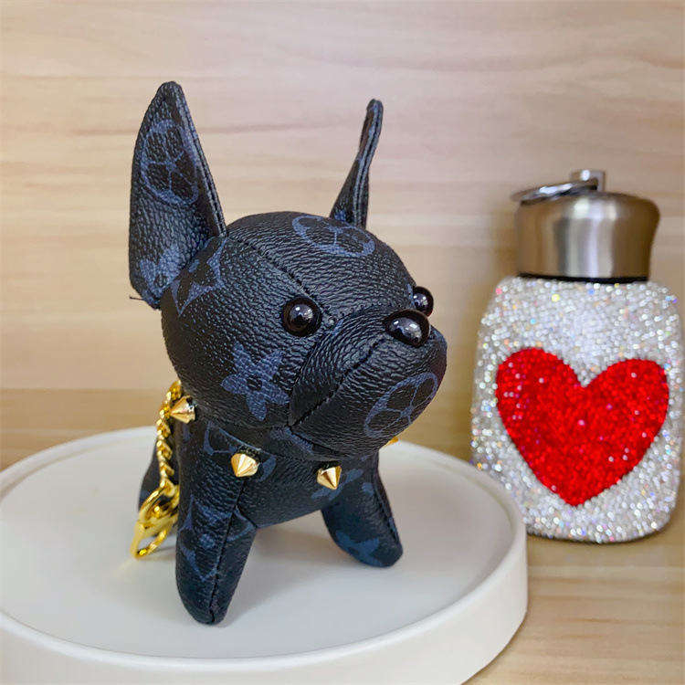 keychains designer Mini French Bulldog Keychain Leather Dog Key Ring Cute Animal Bag Charm Creative Gift Idea