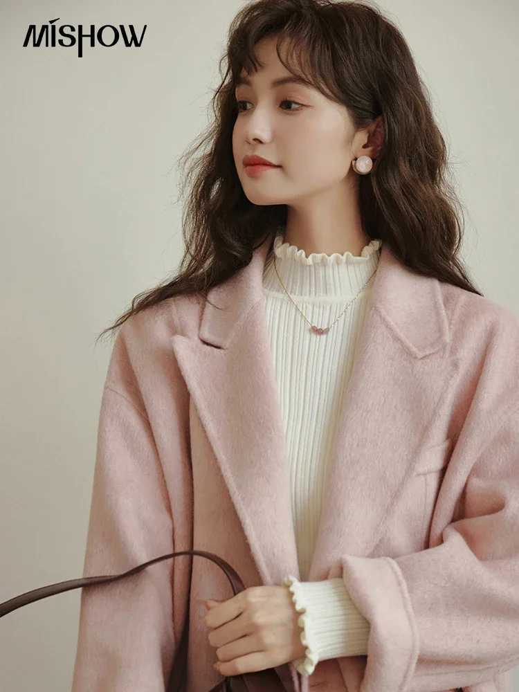MISHOW Doublesided Woolen Coat for Women 2023 Winter Gentle Single Breasted Loose Office Lady Short Wool Outerwear MXC51W0108T251101