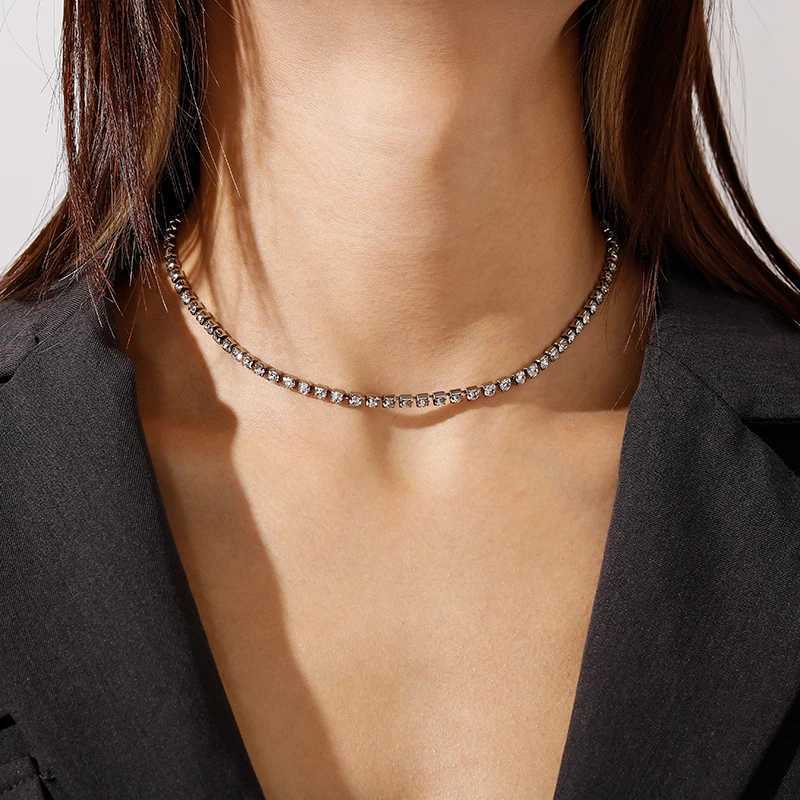 Aihua Sexy Choker Iced Out Tennis Chain Necklace For Women Luxury Cubic Zircon Crystal Short Hiphop Neck Accessories JewelryC250407