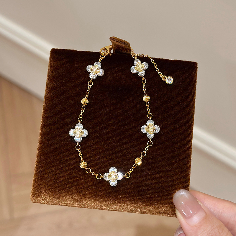 New Zircon Round Flower Adjustable Bracelet Korean Style Sweet Elegant Luxury High-end Jewelry - view 4