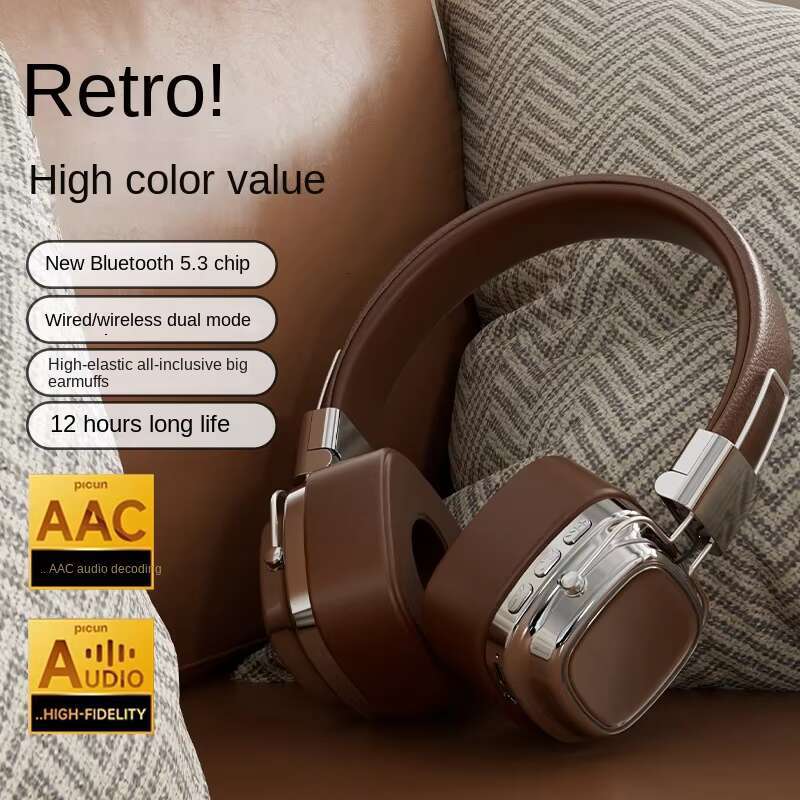 2024 New Retro Style Wireless Bluetooth 5.3 Gaming Noise Cancelg Stereo Metal Headset for Mobile Phone