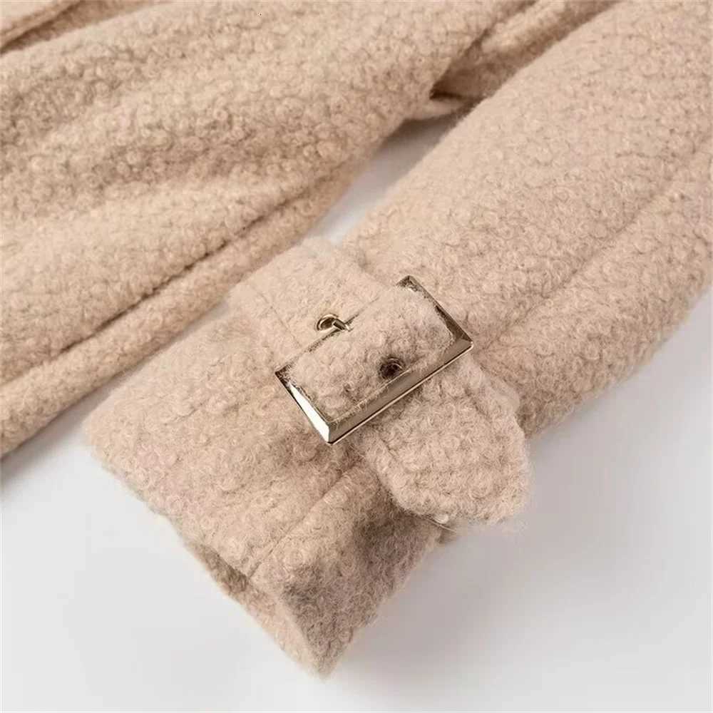 Autumn New Product Womens Fashion Leisure Versatile Polo Long Sleeve with Belt Long Woolen CoatT251101