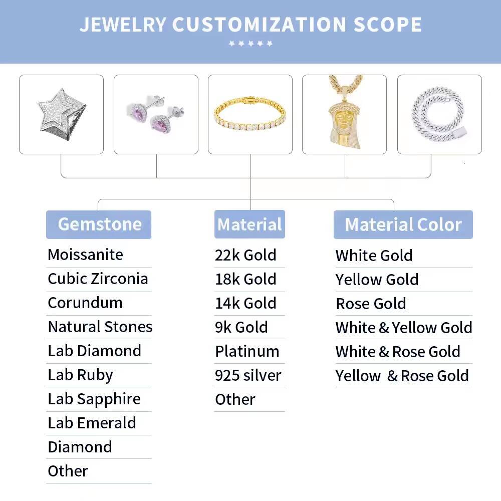 Custom Moissanite Adjustable Necklace for Women Dainty White Gold Pendant with Link Chain Trendy Styling Party Gift