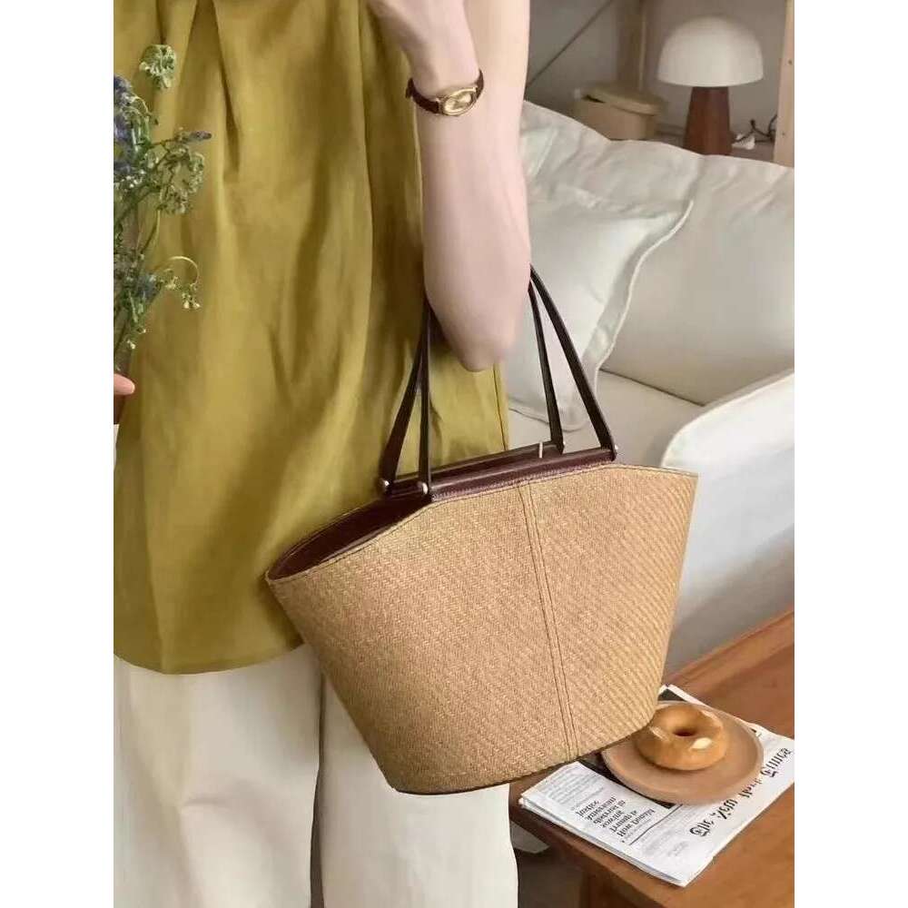 Women's Bags Elegant Ladies Summer New Casual Totes Handmade Straw Women Holiday Beach Bucket Patchwork Large Capacity Shoulder Bag
